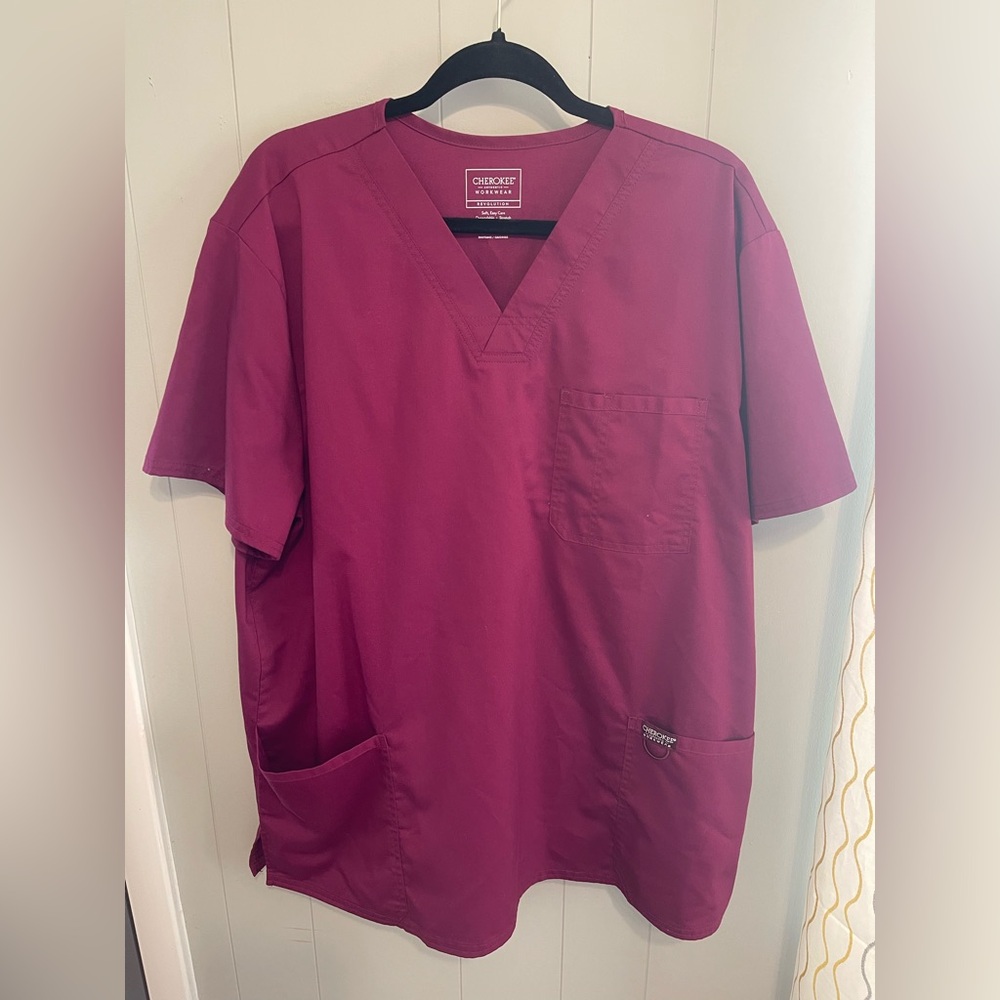 Cherokee Men's Burgundy Scrub Top